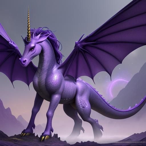 Realistic Dragon Unicorn Hybrid in Fantasy Meadow