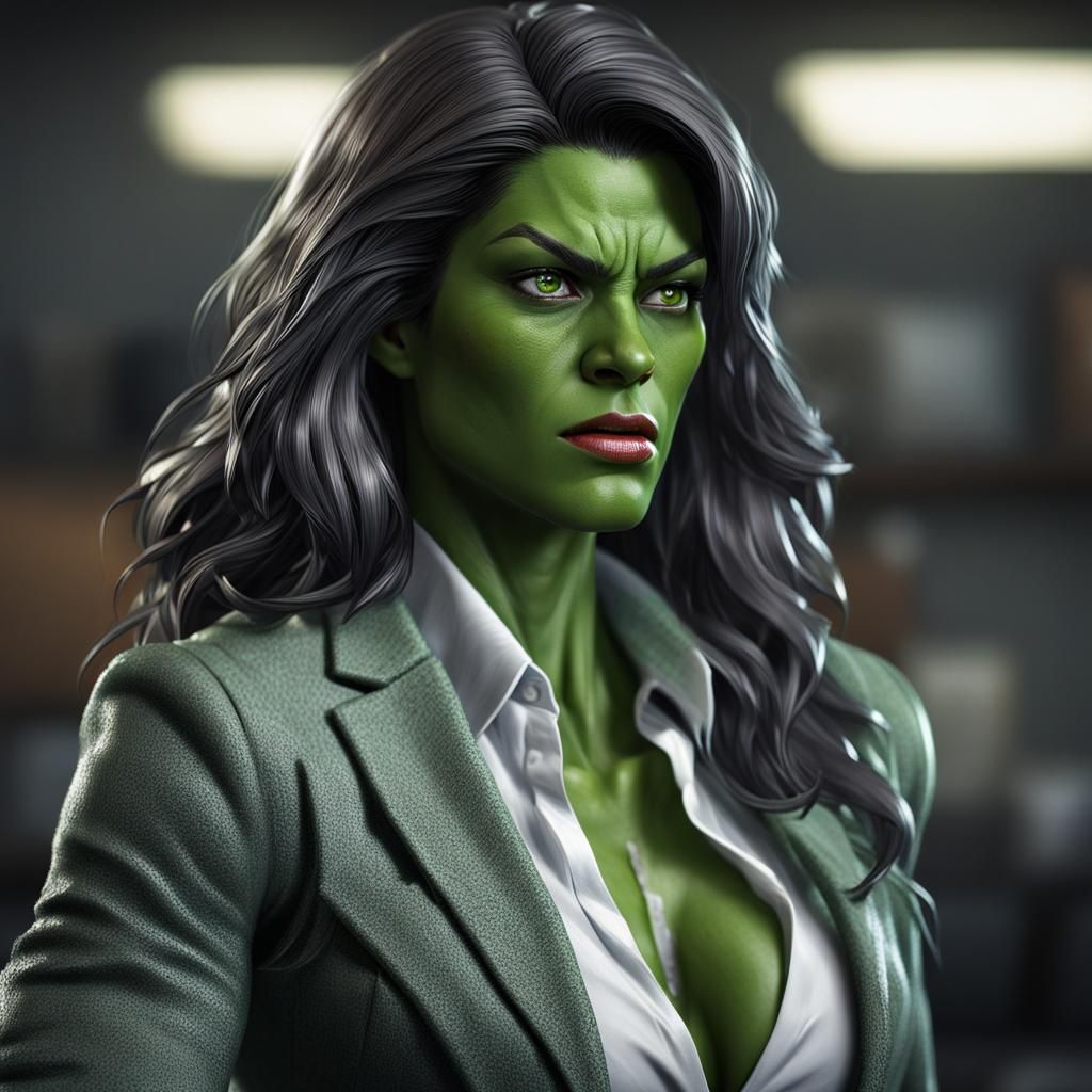 Photorealistic She-Hulk at the Office