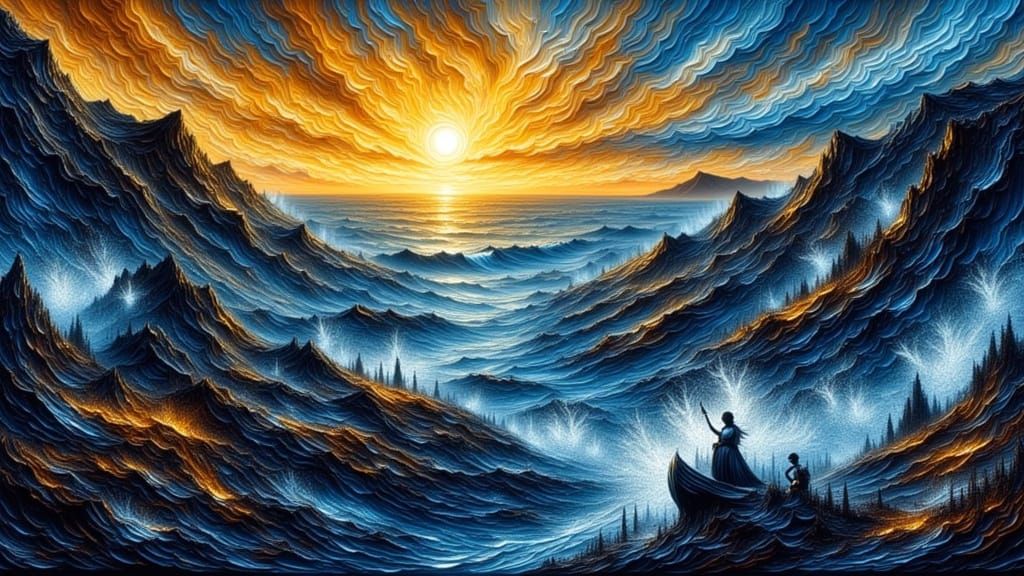 Vibrant Impasto Seascape with Textured Brushstrokes