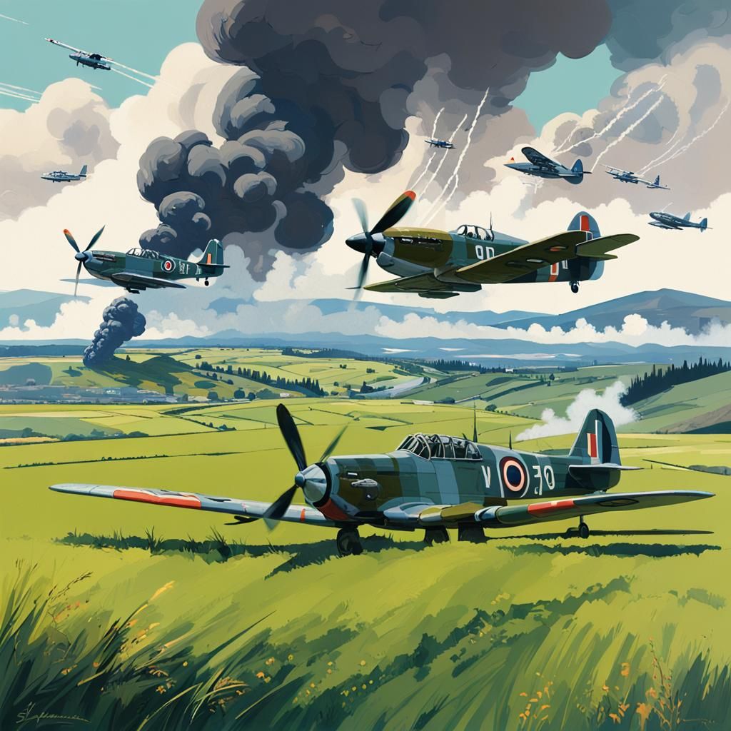 Spitfires and Messerschmitts Clash in Cloudy Sky