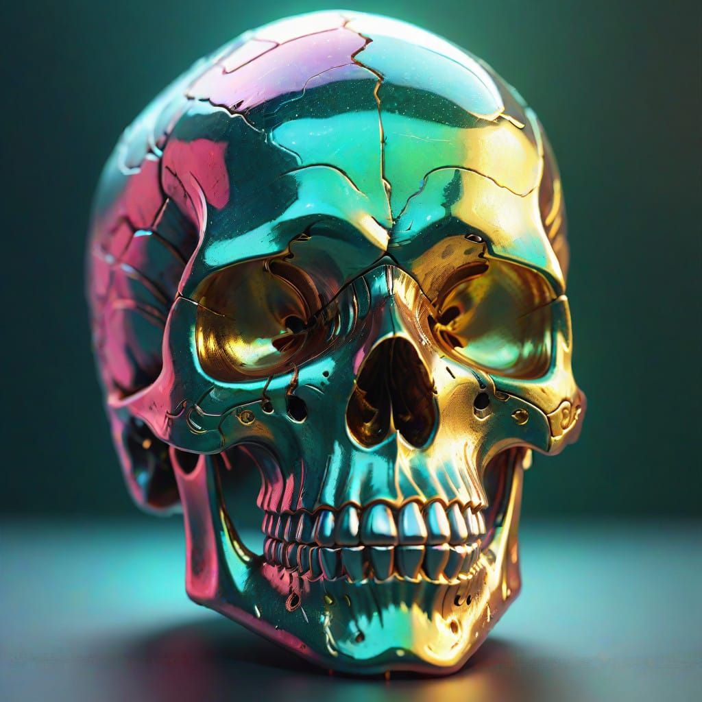 Spectacular Holographic Skull in Vibrant Metallic Colors