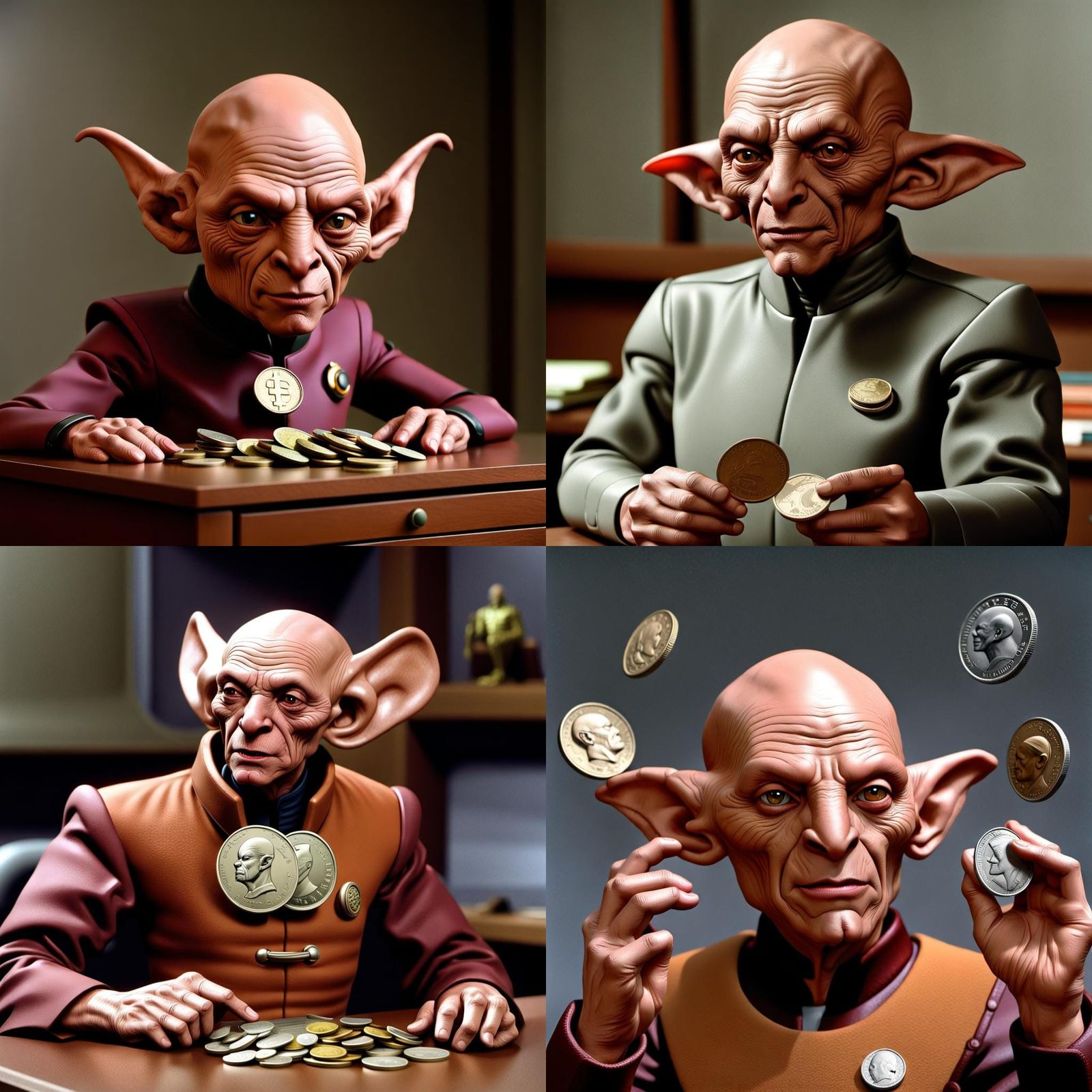 Ferengi Quark with Pile of Coin Money