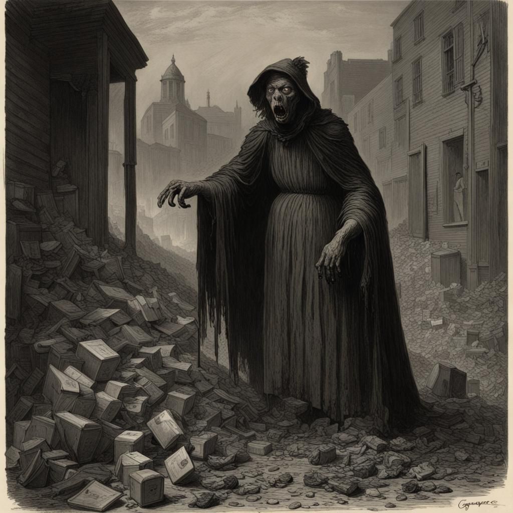 Horrific Garbage Pile in Gothic Horror Style