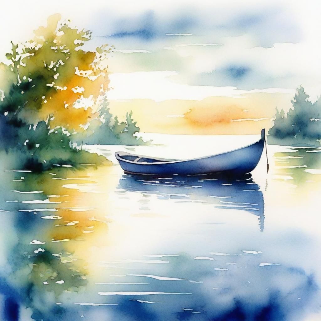 Dreamy Watercolor Boat on Tranquil Sea