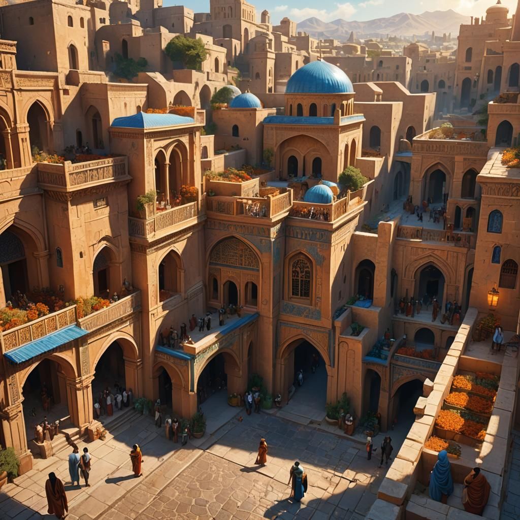 Ancient Persian Street Scene: Impressionist Kiss