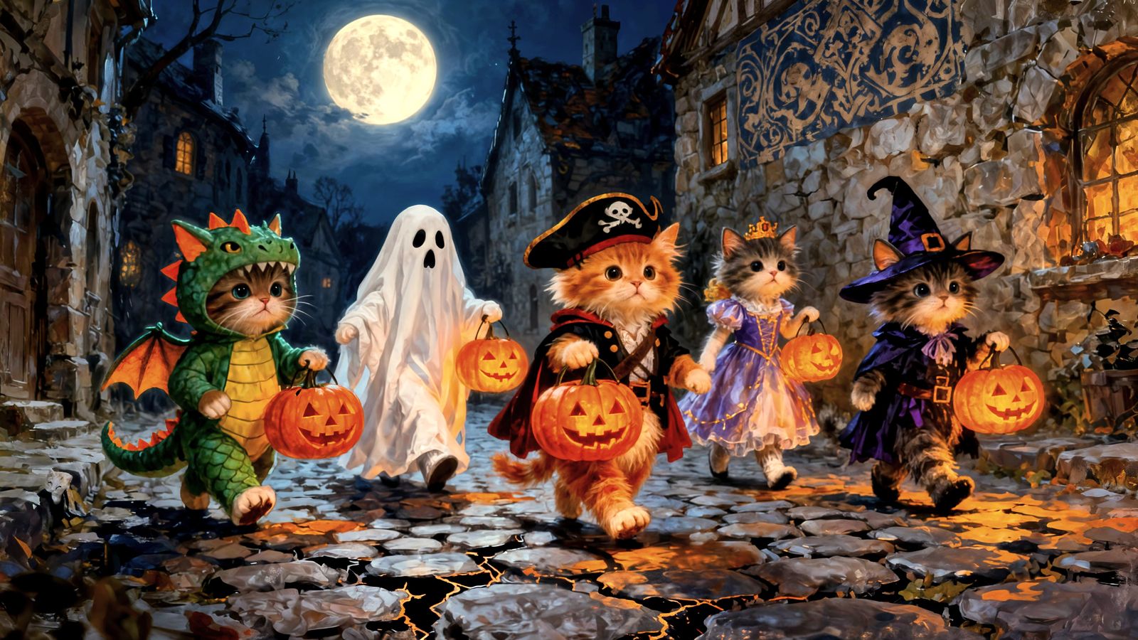5 Fluffy Kittens in Halloween Costumes Trick-or-Treating