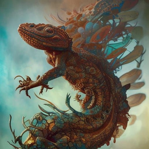 Fantasy Lizard Troll in Maximalist Digital Art