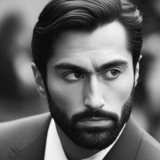 Detailed Portrait of a Handsome Man with Solemn Expression