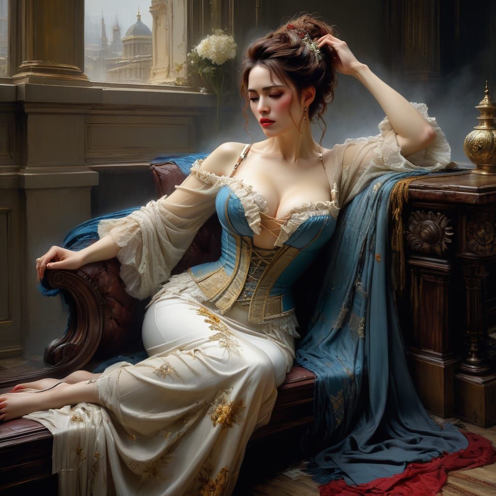 Emotional Woman in Victorian Oil Painting Style