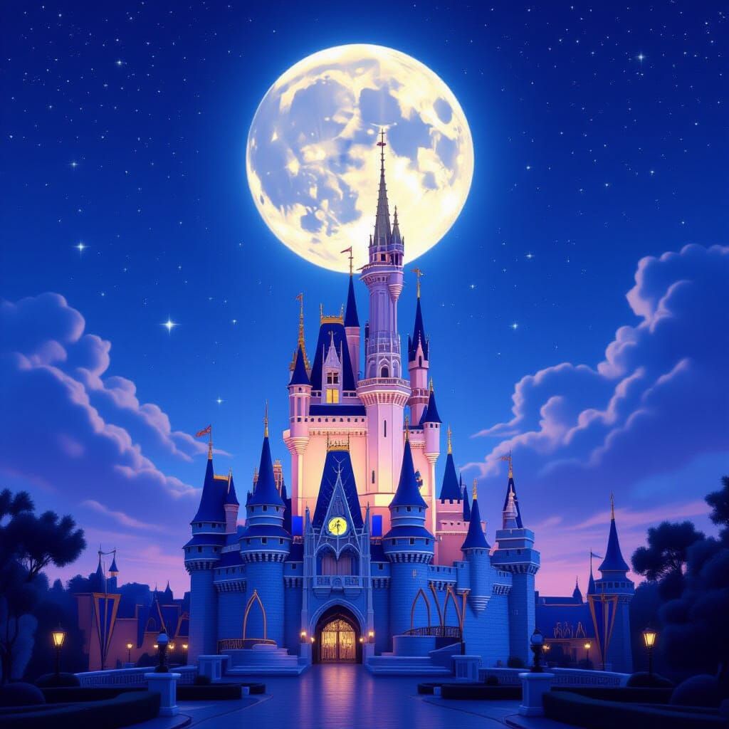 Majestic Disney Castle Under Moonlight