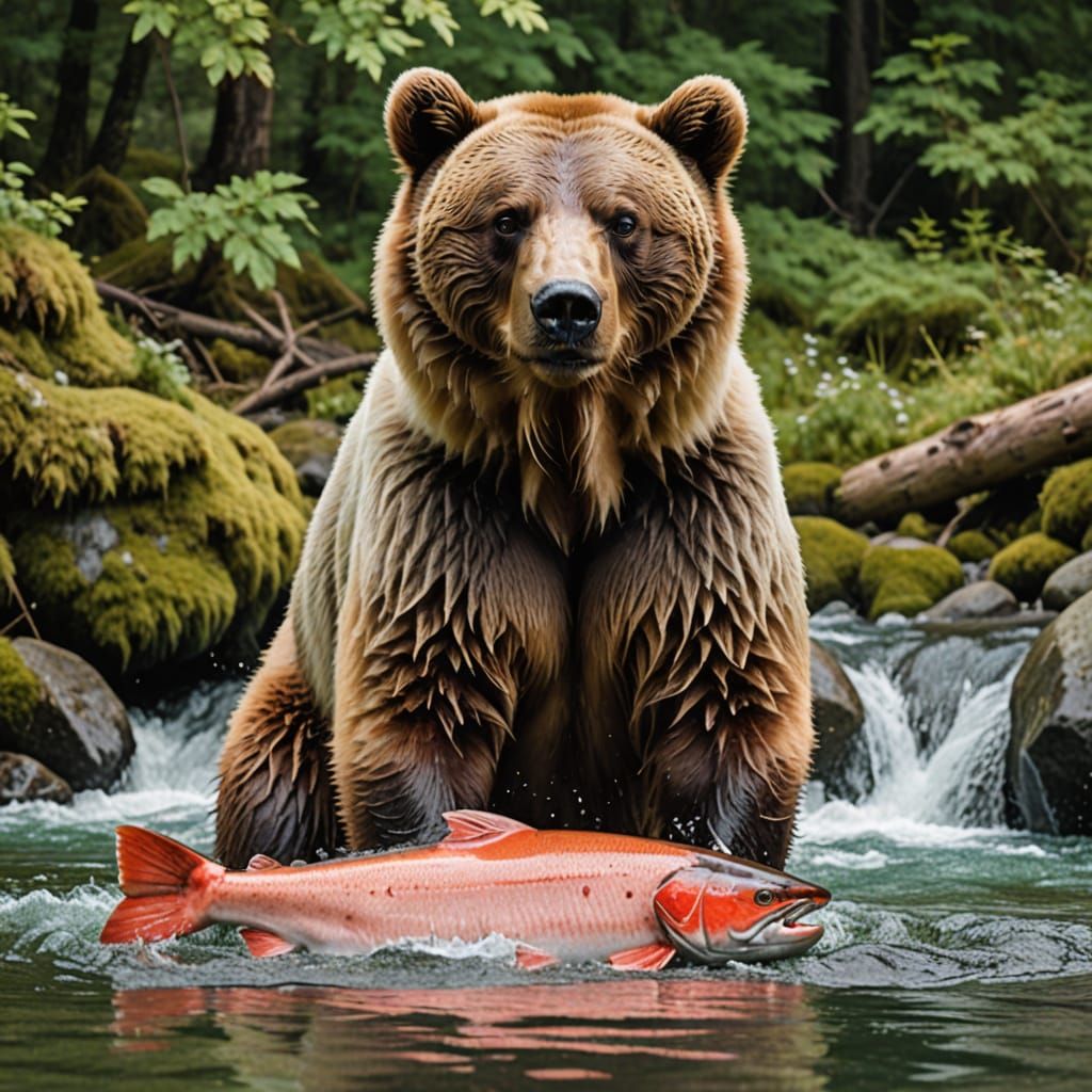 Bear with Salmon Head: A Surreal Creature