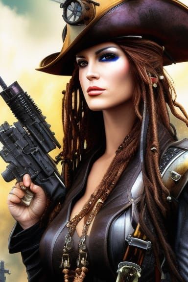 Female Space Pirate Portrait in Steampunk Style