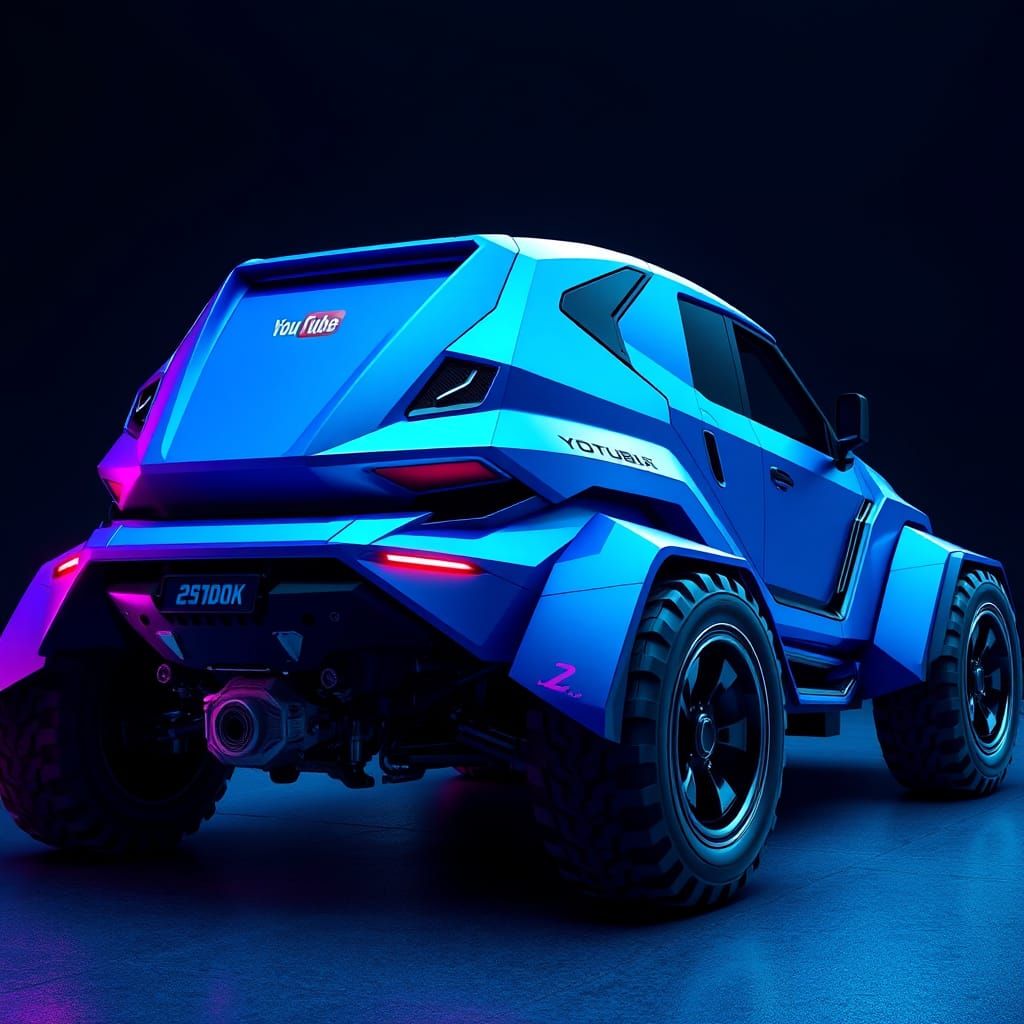 Futuristic Cybertruck Hybrid in Violet-Blue Sky Hue