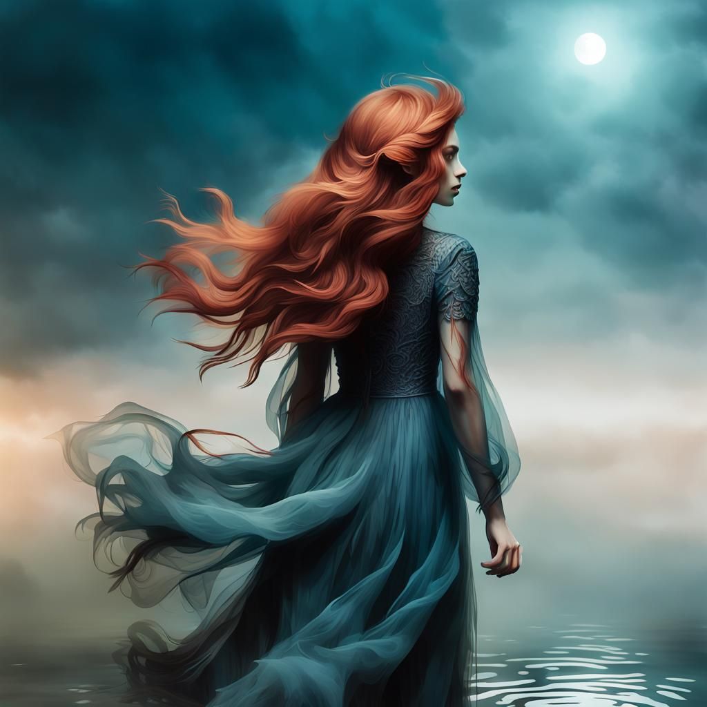 Mysterious Figure by Lake: Surrealist Dreamscape