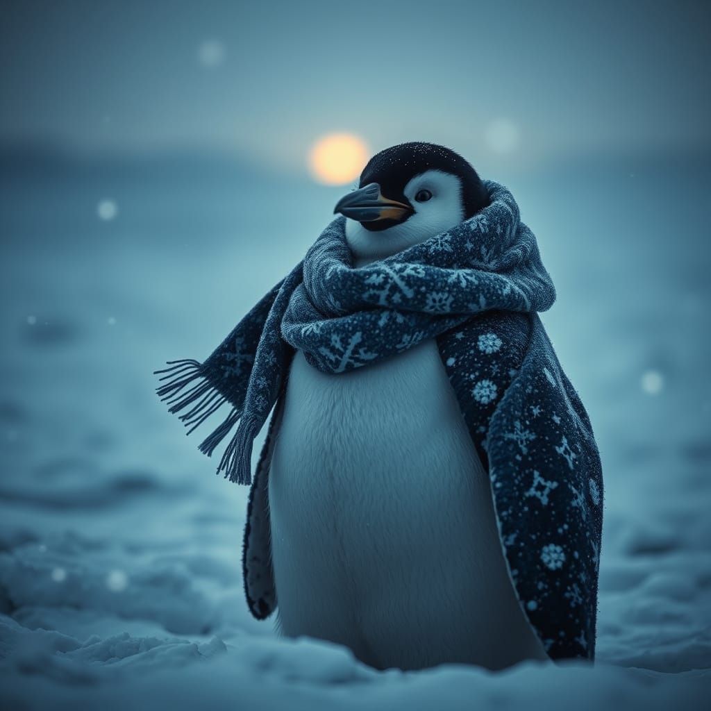 Ethereal Penguin in Frosty Winter Wonderland