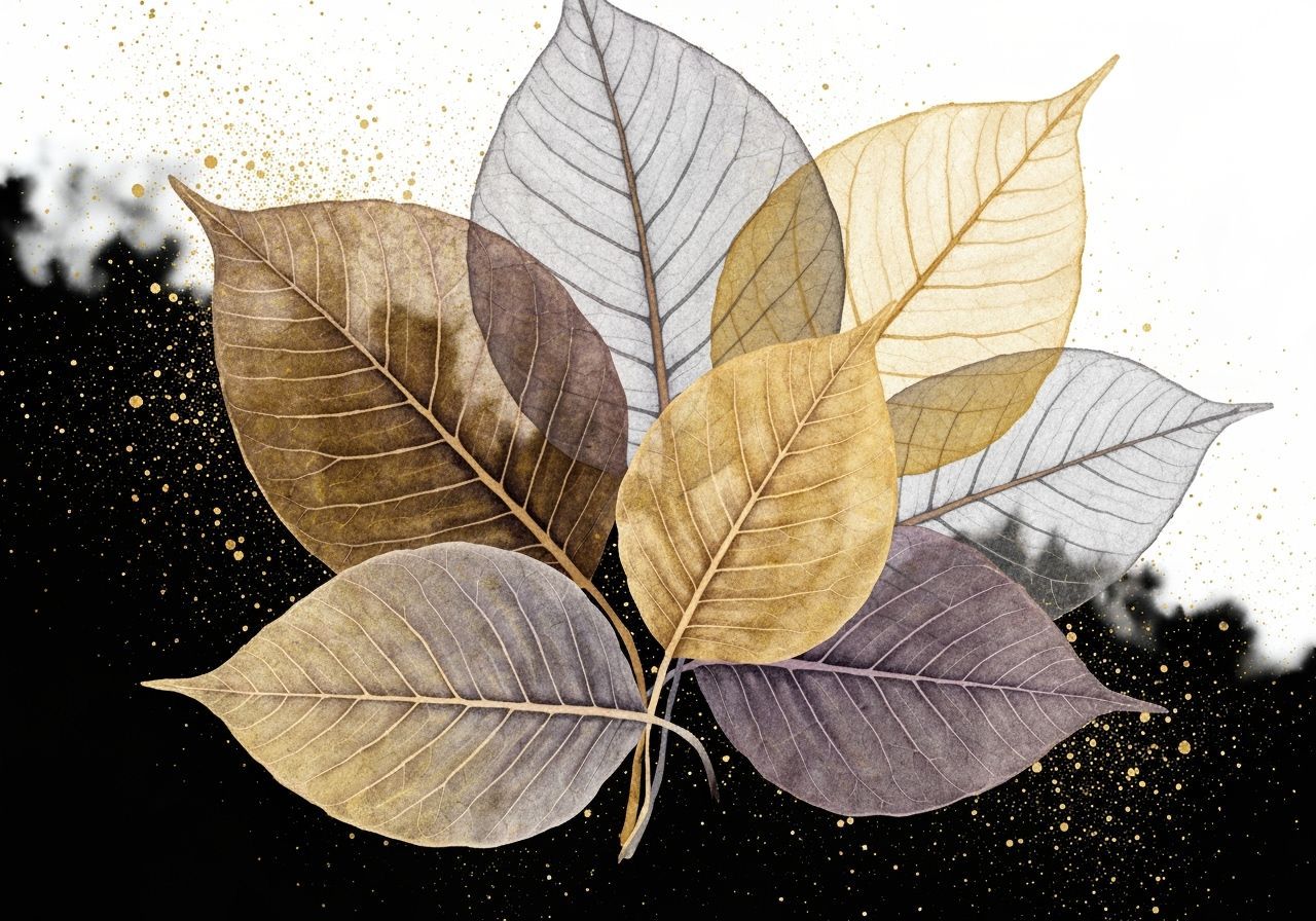 Translucent Leaves in Watercolor Against Black and White