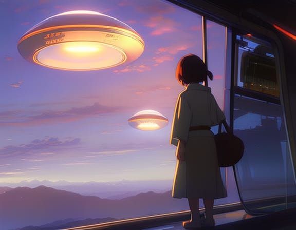 UFO Light Orb in Studio Ghibli Anime Style
