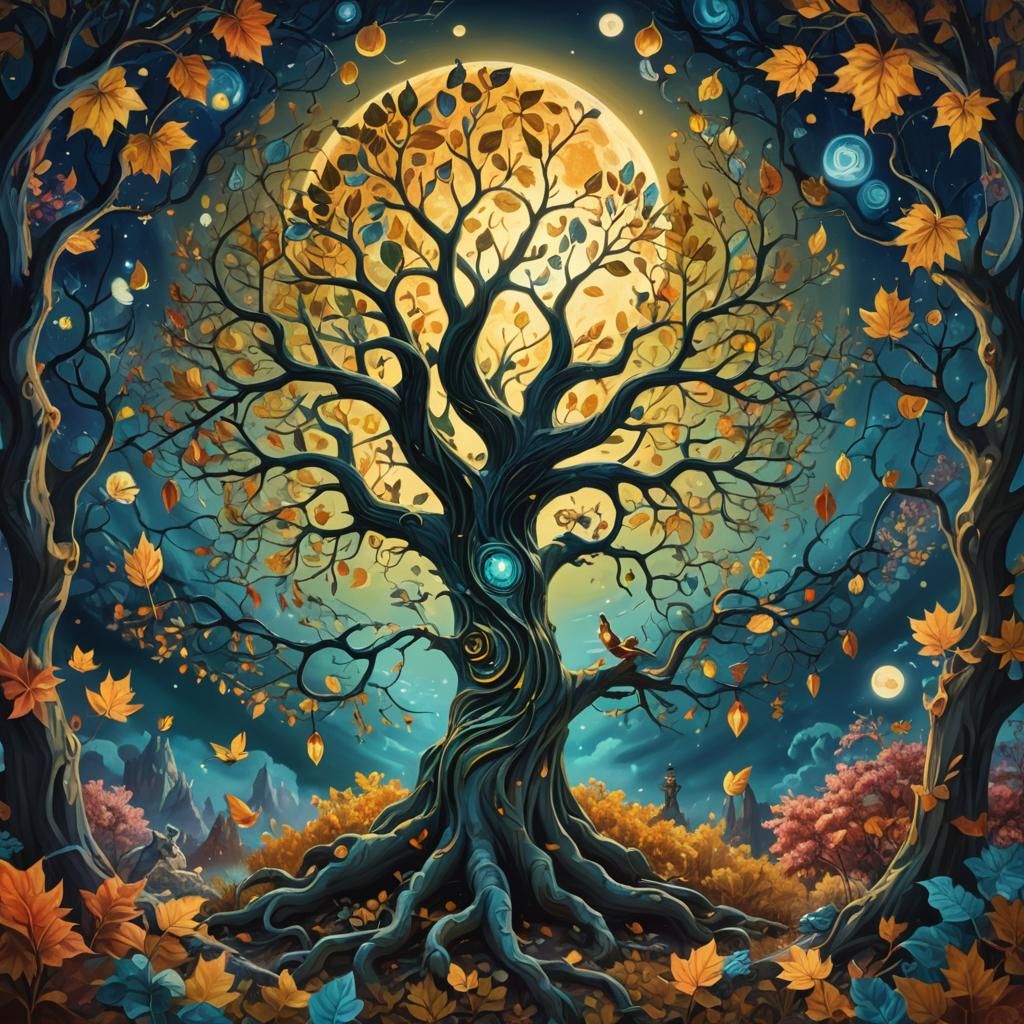 Surreal Tree Spirit Under the Moon as Fantasy Art
