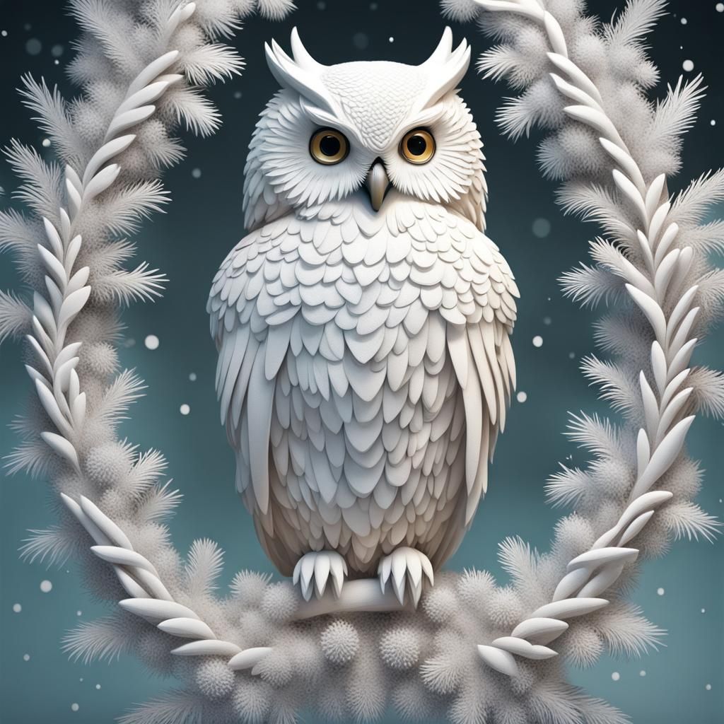 Detailed 3D White Owl in Snowy Winter Scene