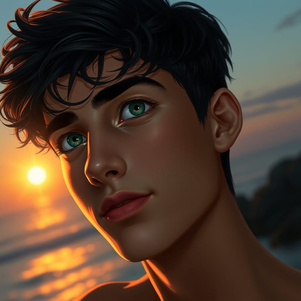 Teenager Gazing at Light, Hyper-Realistic Digital Art