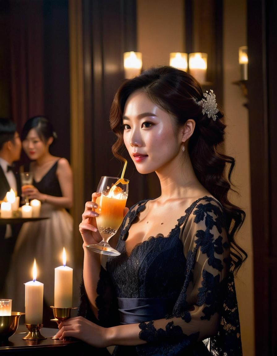 Chiaroscuro Portrait of Woman in Ballroom