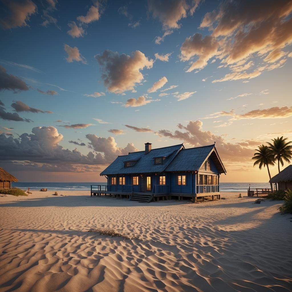 Beach House at Sunrise: Fantasy Concept Art