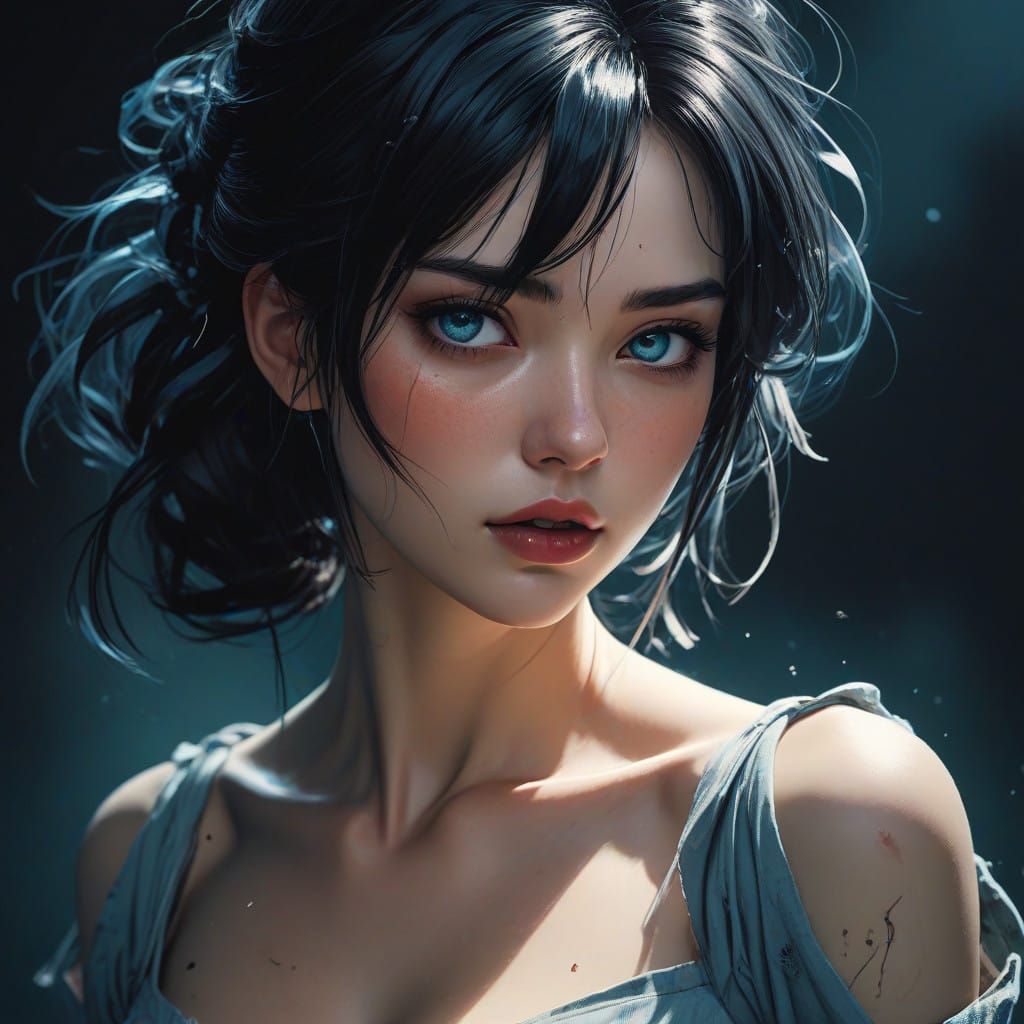 Moody Anime Goddess with Chiaroscuro Lighting