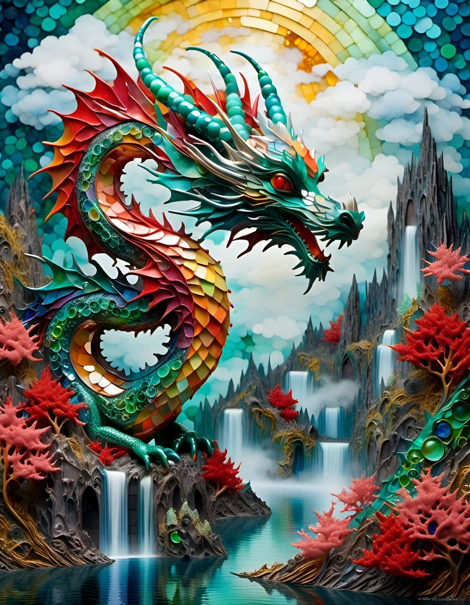 Jade Dragon with Bauhaus Elements in 8K