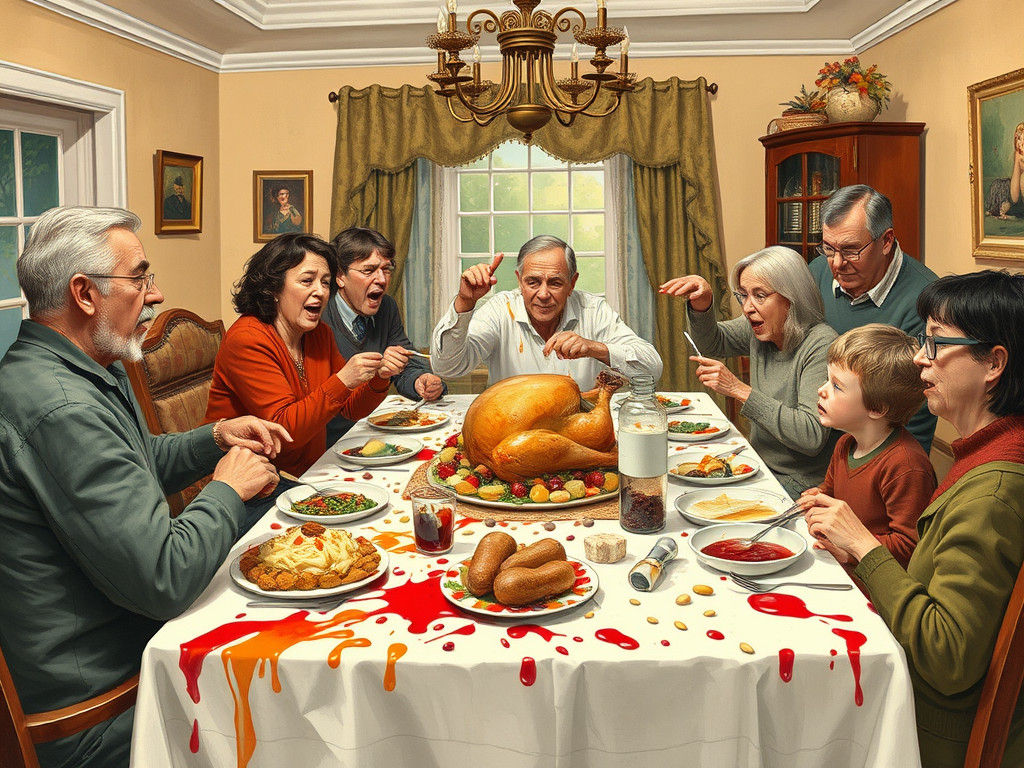 food fight at Thanksgiving family dinner