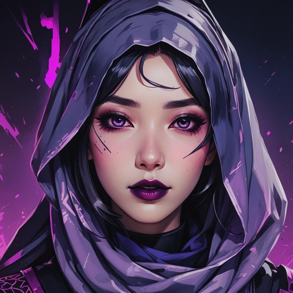 Goth D.Va in Hijab: Dark Anime Portrait