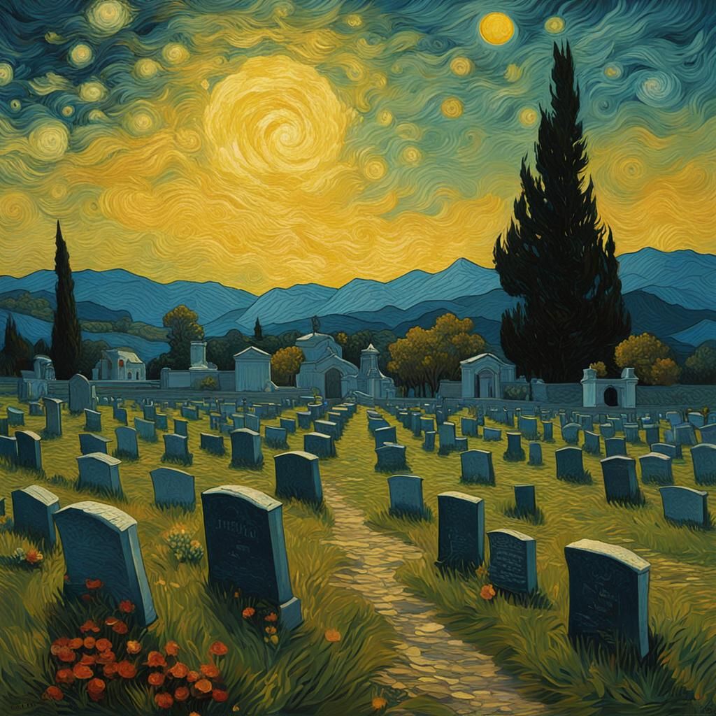 Starry Sky Cemetery in Post-Impressionist Style