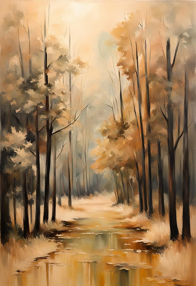 Muted Autumn Landscape Oil Painting