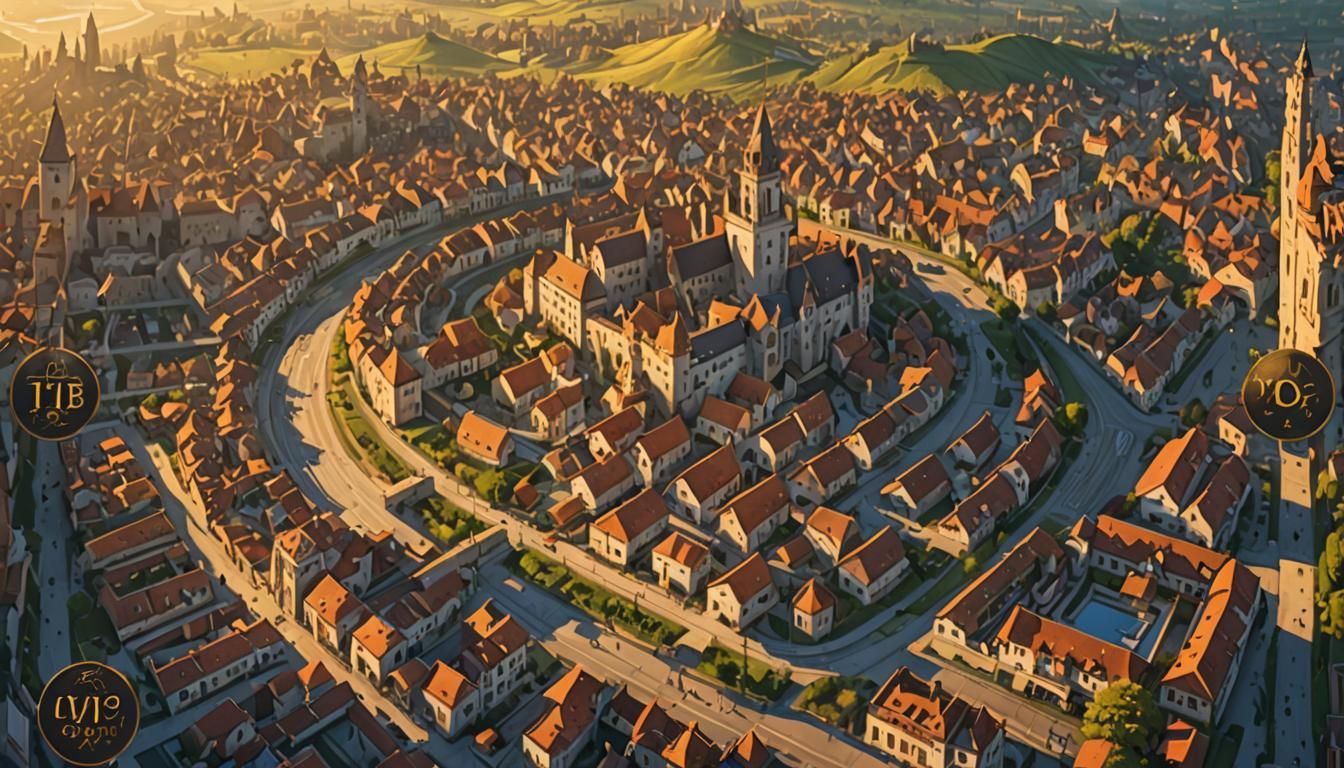 Fantasy City Map with Tower in Detailed Matte Painting
