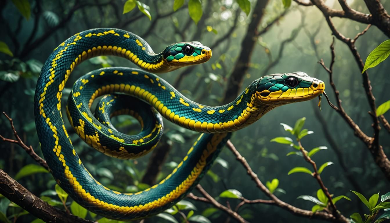 Hyperrealistic Flying Snake with Intricate Details
