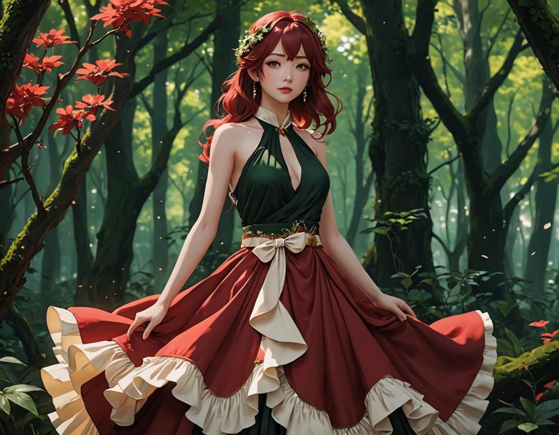 Elegant Anime Dress with Gem-Encrusted Halter Top