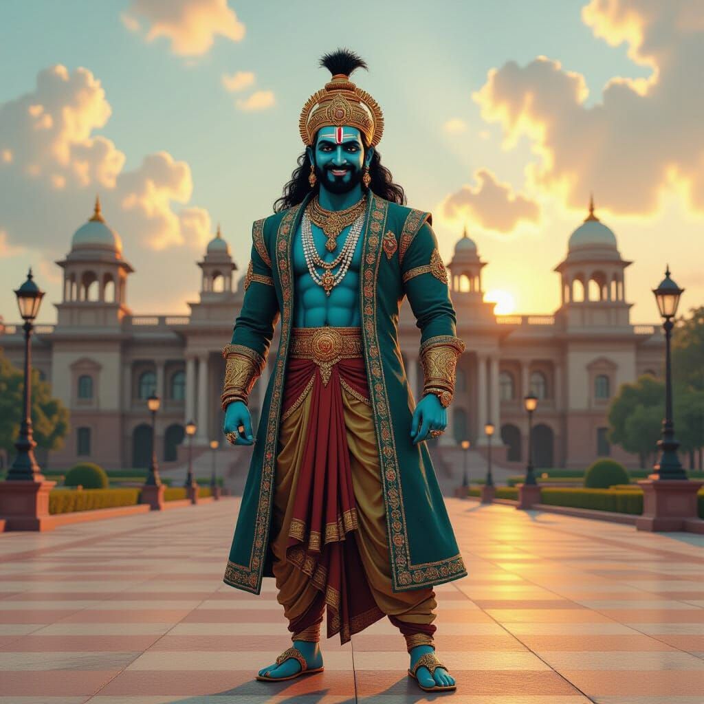 Ten-Headed Ravan in Modern Style Near Indian Parliament