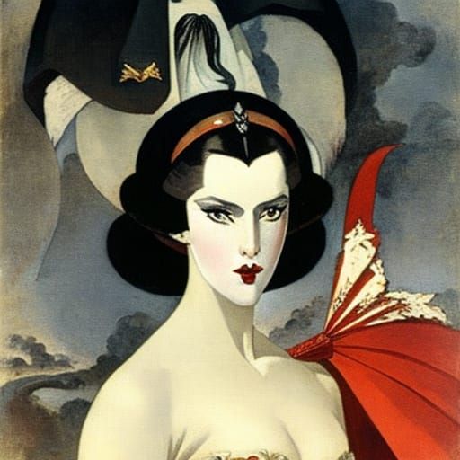 Noble Vampire Lord Enjoys Onigiri, Classical Art Style