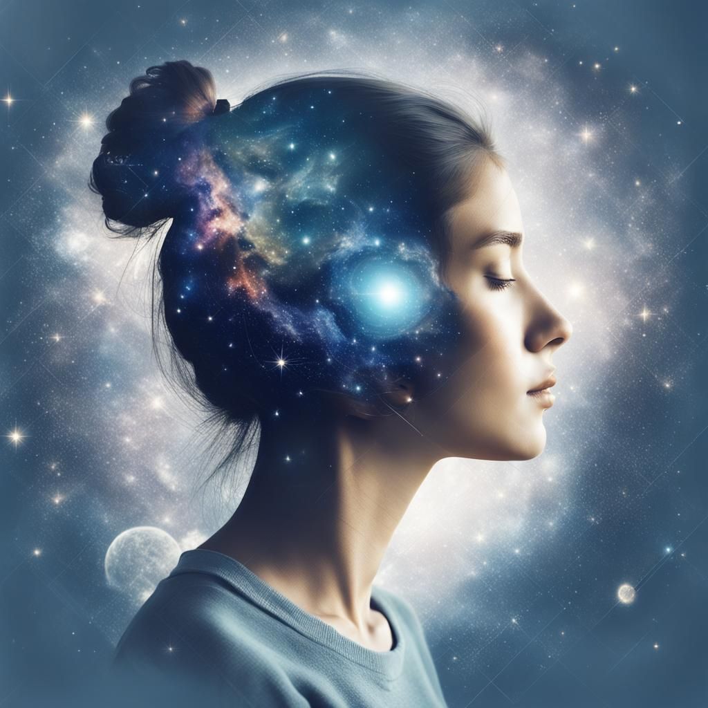 Girl's Serene Profile Gazing at Universe