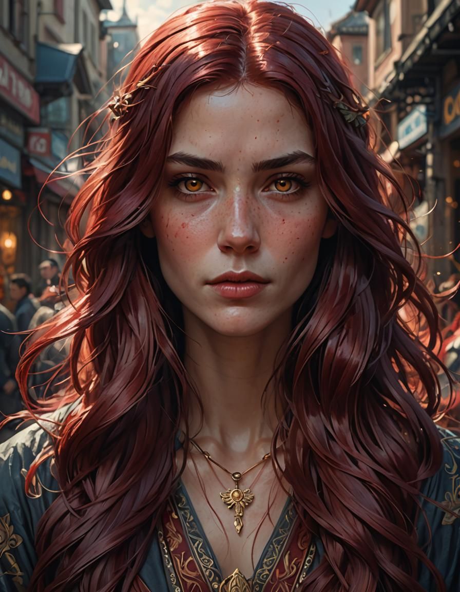 Woman with Red Hair: Detailed Portrait