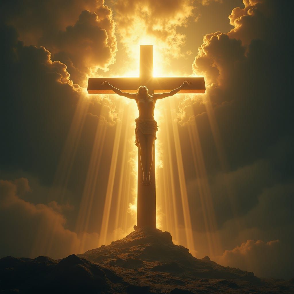 Ethereal Struggle Between Love and Hate Amidst Golden Light