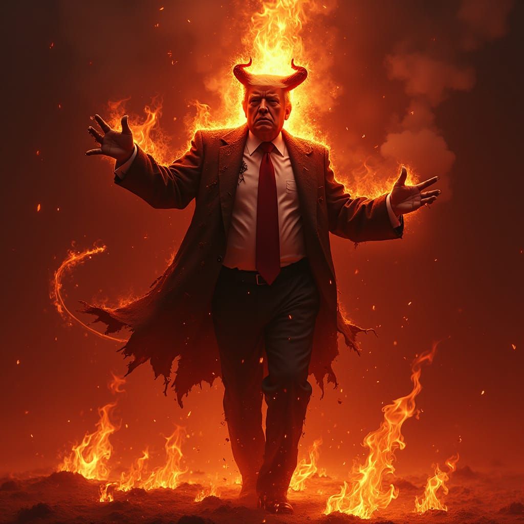 Dark Fantasy Donald Trump Demon in Flames