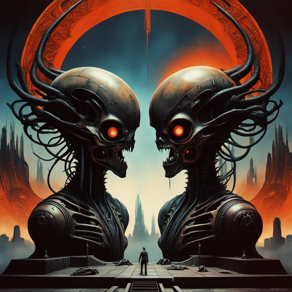 Winged Xenomorph Queen in Biomechanical Dreamscape