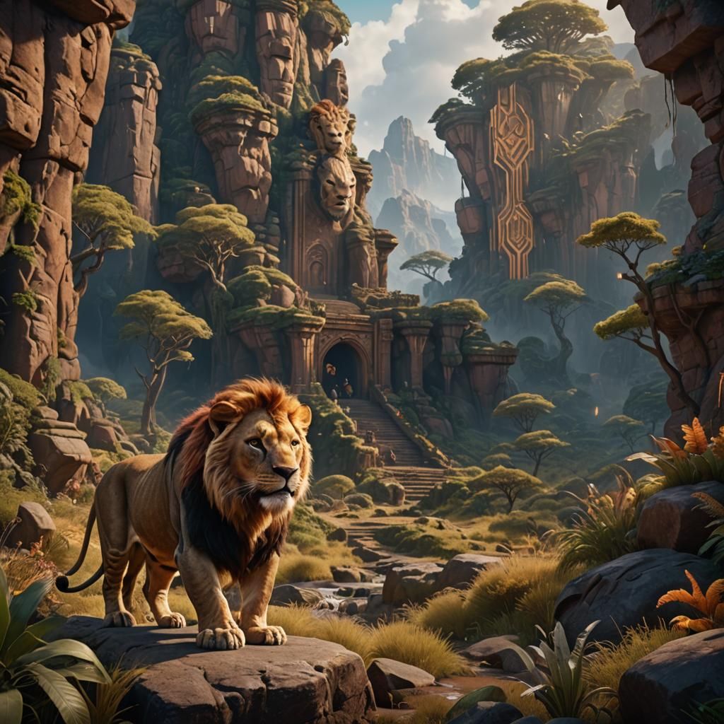 Detailed Matte Painting of Simba in Fantasy Style