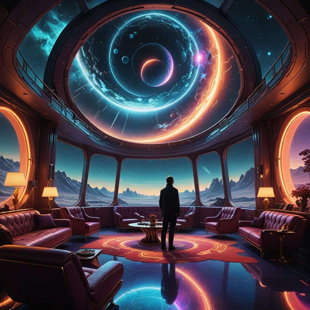 Traveler Watches Supernova in Retro-Futuristic Lounge