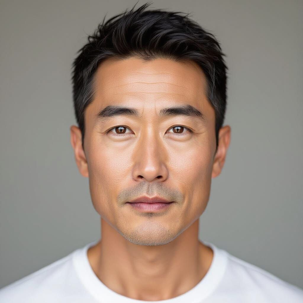 Realistic Portrait of an Asian Man in Studio Lighting