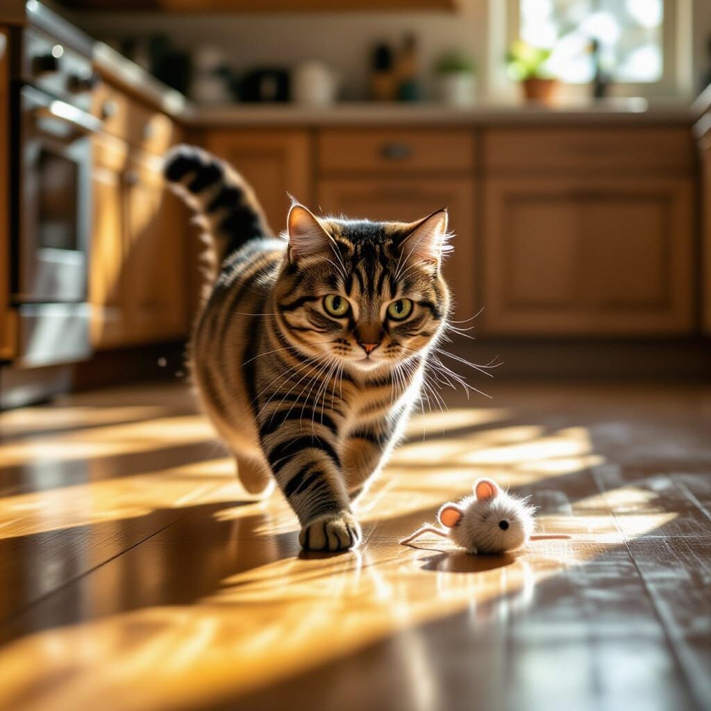 Tabby Cat's Kitchen Chase: Cinematic Film Still