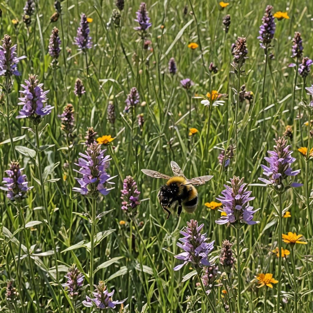 Bumblebee Circling Wildflower in Mountain Field
