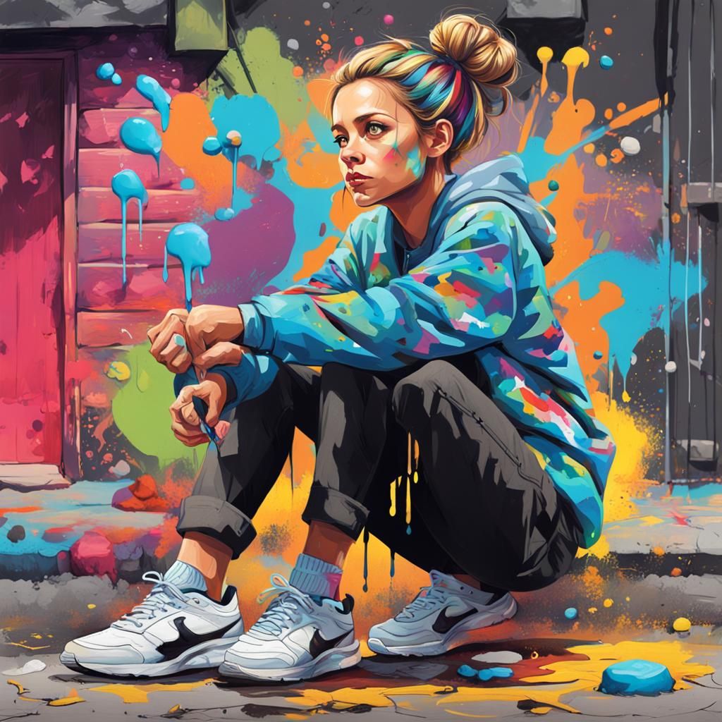 Polychromatic Graffiti Art: Pretty Mom in Disarray