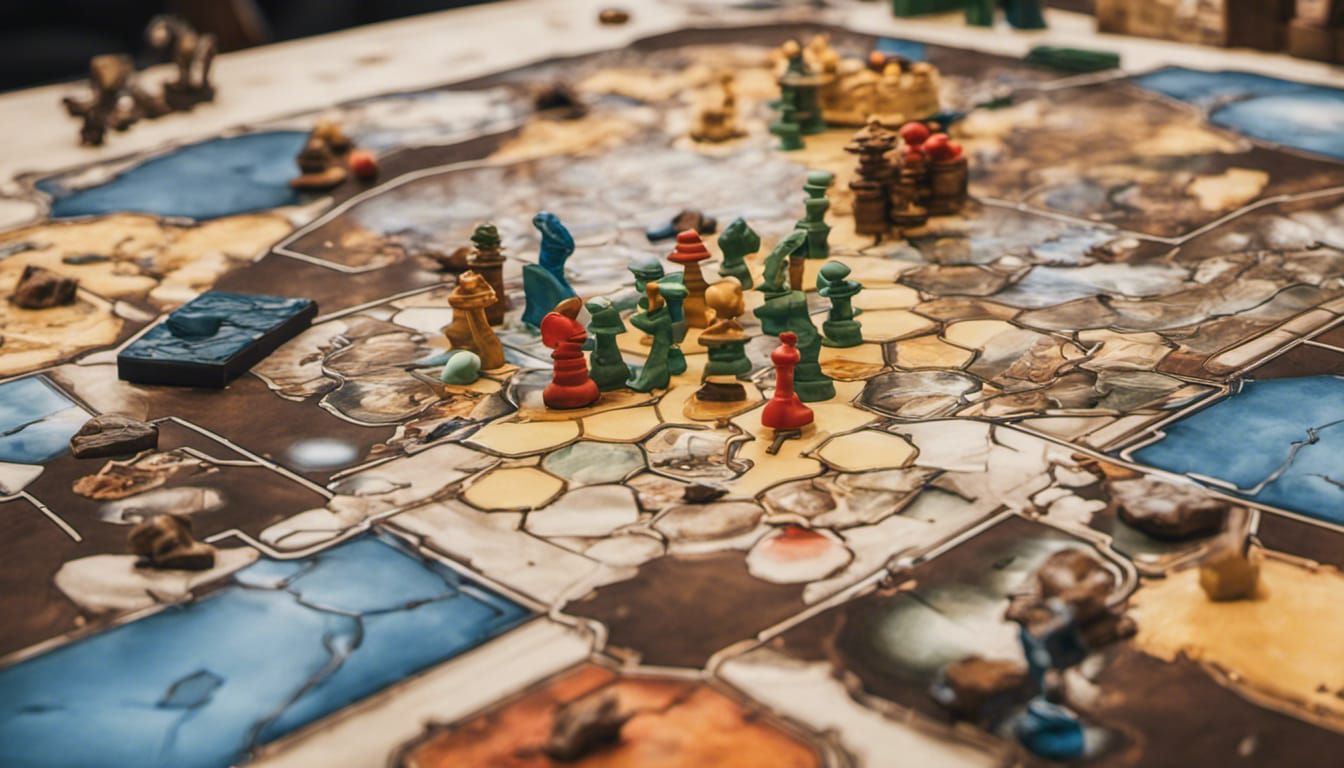 Complex Board Game in Progress with Detailed Artwork