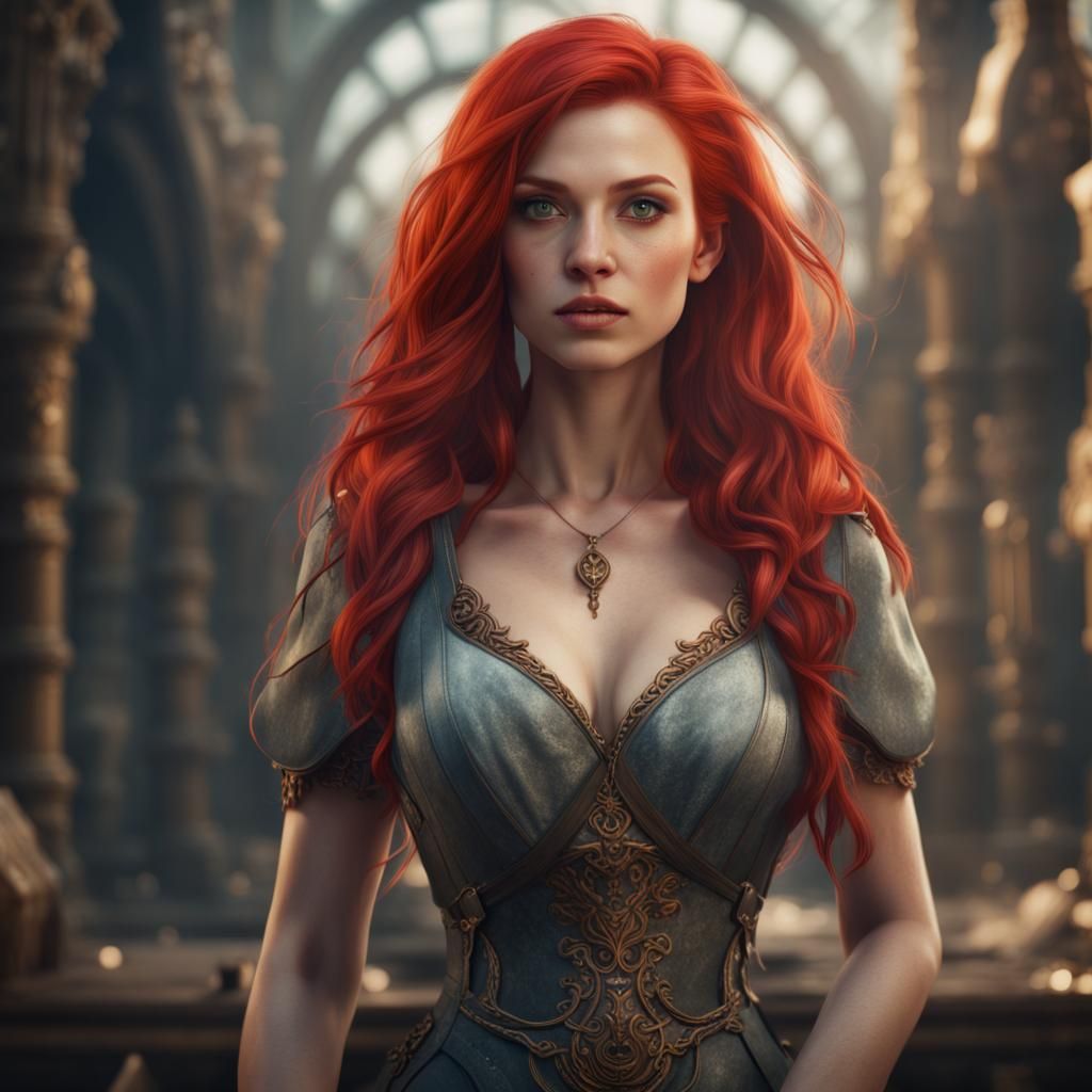 Red-Haired Beauty in Detailed Matte Painting